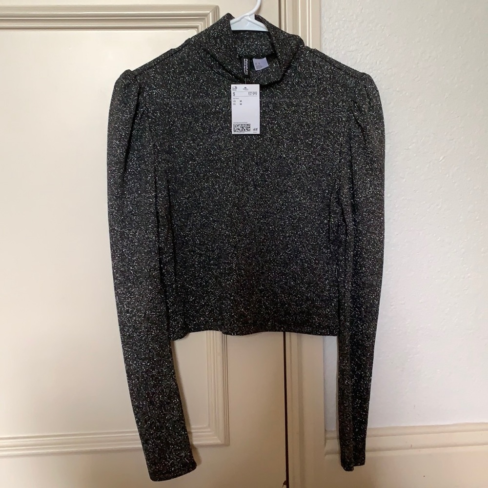 NWT H&M PUFF SLEEVE GLITTER LONG SLEEVE TOP
